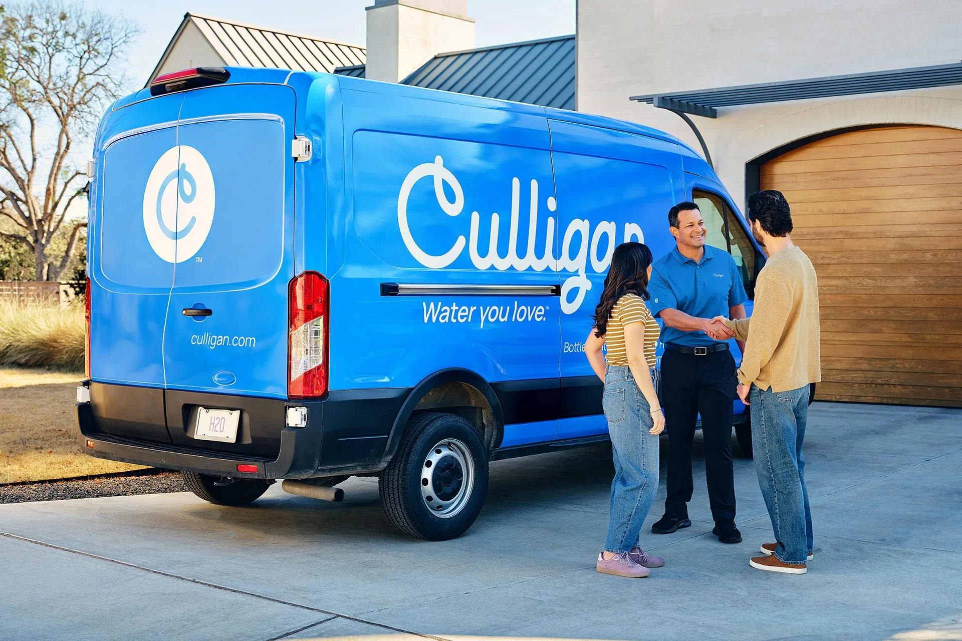 Culligan service truck parked in home's driveway